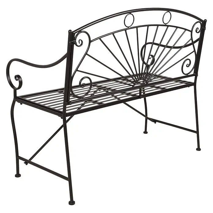 Garden Pleasure Gartenbank Pago - B x T x H: 111 x 55 x 96 cm, Stahl, Schwarz - Schwarze Metall-Gartenbank mit verzierter Rückenlehne und Lattenrostsitz.