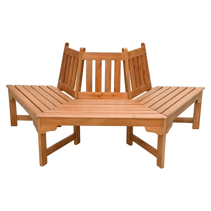 Garden Pleasure Baumbank Ontario 180° - Eukalyptus, Braun, Max. Personenzahl: 3 Stk. - Natürliche Holzlatten-Eckbank mit drei Rückenlehnen.