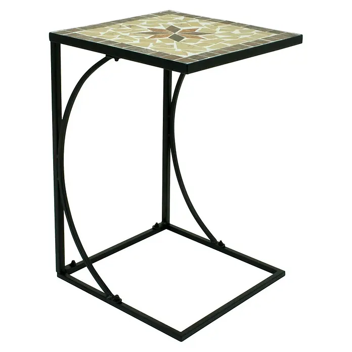 Garden Pleasure Garten-Beistelltisch Amarillo - L x B x H: 35 x 35 x 53 cm, Quadratisch, Schwarz/Gelb - C-förmiger Beistelltisch mit Mosaikfliesenplatte und Sternmuster, auf schwarzem Metallrahmen.