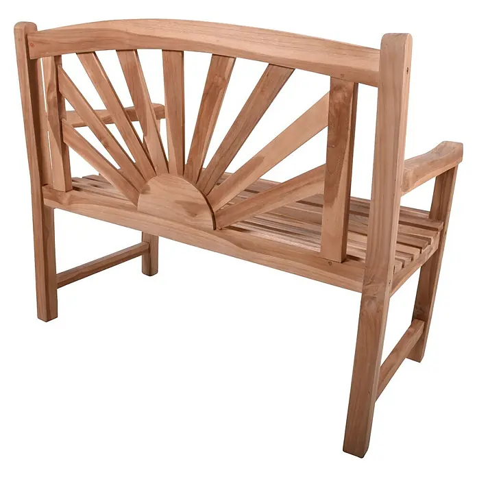 Garden Pleasure Gartenbank Marisa - B x T x H: 110 x 64 x 92 cm, Teak, Braun - Sitzbank aus hellem Holz mit Sonnenstrahl-Rückenlehne und Armlehnen.