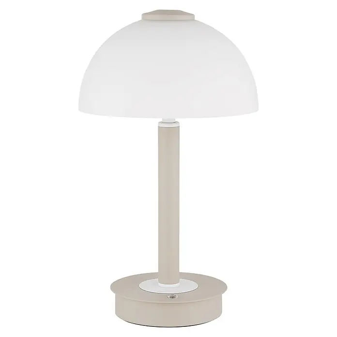 Globo LED-Tischleuchte Uldin - 7 W, Warmweiß - Tischleuchte mit weißem Kuppelschirm, beigem Zylinderfuß und runder Basis.