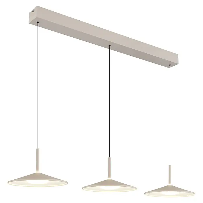 Globo LED-Pendelleuchte rund Lampone - 18 W, Ø x H: 47,5 x 150 cm - Lineare Pendelleuchte mit drei hellcremefarbenen konischen Lampen, die warmes Licht abgeben.