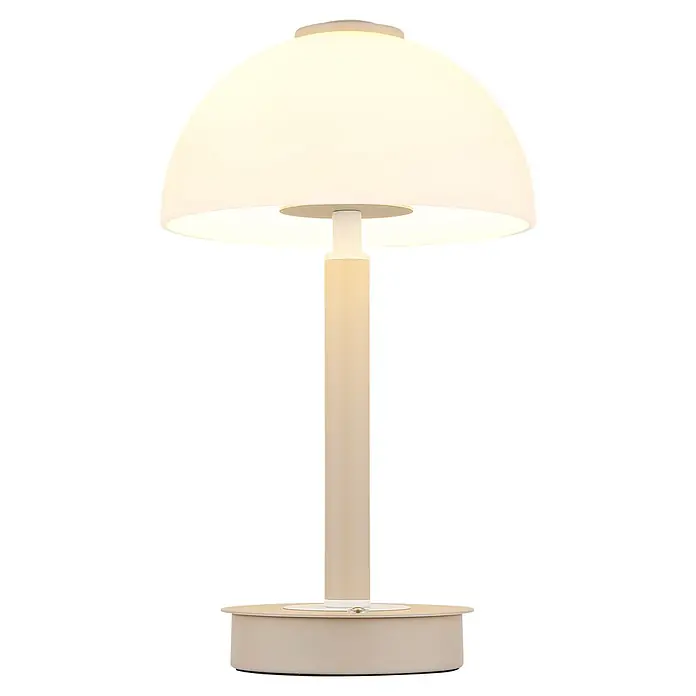 Globo LED-Tischleuchte Uldin - 7 W, Warmweiß - Beige Tischleuchte mit leuchtendem, kuppelförmigem Schirm und zylindrischem Standfuß.