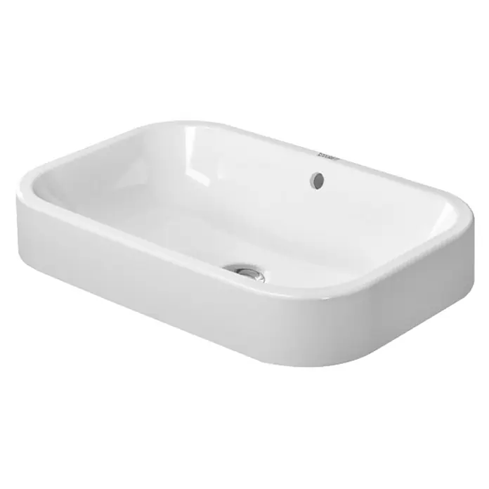 Duravit Happy D.2 Aufsatzwaschbecken - 60 x 40 cm, Ohne Spezialglasur, Hahnloch: Ohne, Mit Überlauf, Weiß - Elegantes, rechteckiges Aufsatzwaschbecken in Weiß, das moderne Badezimmerdesign mit seiner klaren Formgebung unterstreicht.