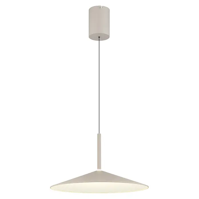Globo Pendelleuchte Lampone - Höhe: 1.500 mm - Helle, beige Pendelleuchte mit zylindrischer Halterung und breitem, beleuchtetem Scheibenschirm.
