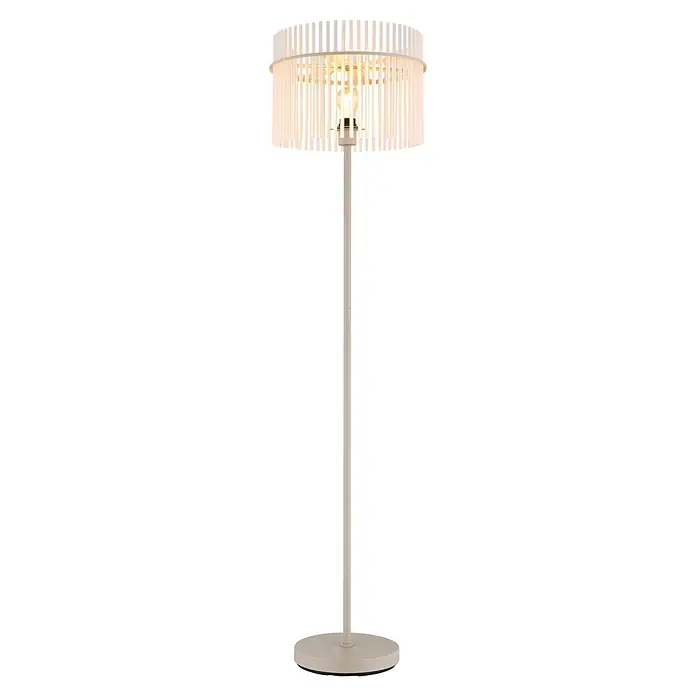 Globo Stehleuchte Gorley - 60 W, Höhe: 1.520 mm, E27 - Beige Stehleuchte mit zylindrischem Lamellenschirm und sichtbarer warmer Glühbirne.