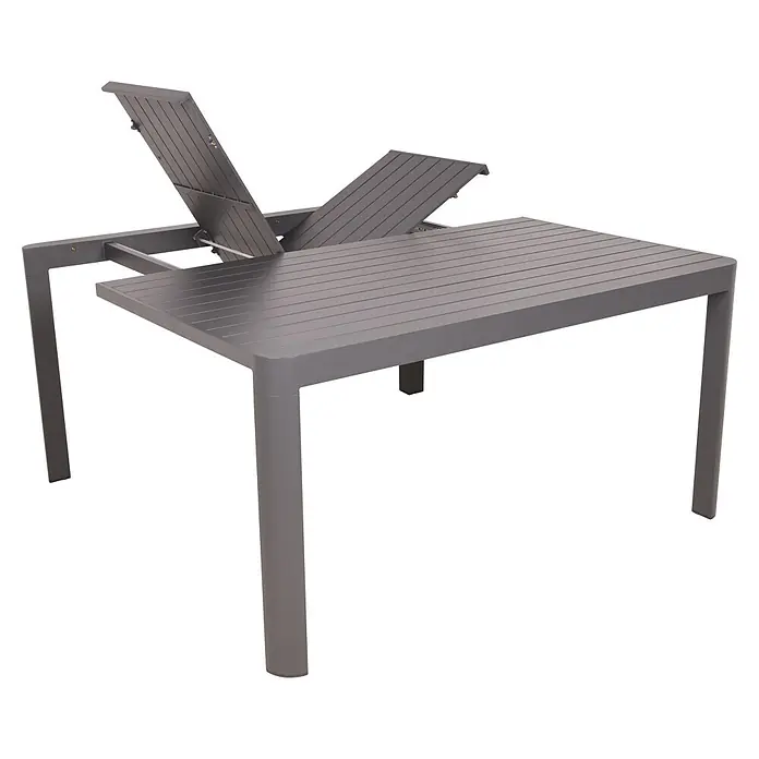 Garden Pleasure Gartentisch Amira - L x B x H: 149 x 149 x 75 cm, Aluminium, Rechteckig, Anthrazit, Ausziehbar - Grauer ausziehbarer Gartentisch mit Lattenrostplatte, Erweiterungsmechanismus teils offen.