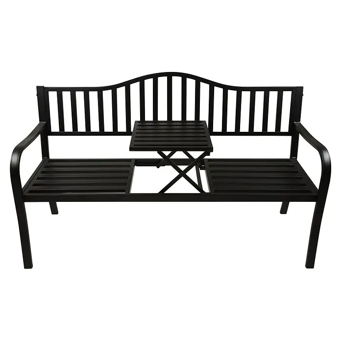 Garden Pleasure Gartenbank Segula - B x T x H: 150 x 60 x 89 cm, Stahl, Schwarz - Schwarze Metall-Gartenbank für zwei Personen mit integriertem Klapptisch.