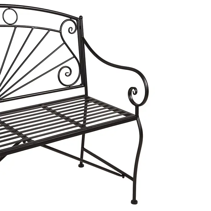 Garden Pleasure Gartenbank Pago - B x T x H: 111 x 55 x 96 cm, Stahl, Schwarz - Schwarze Metallgartenbank mit dekorativer Rückenlehne und Lattenrostsitzfläche.