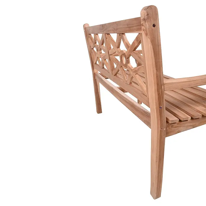 Garden Pleasure Gartenbank Sayang - B x T x H: 120 x 64 x 92 cm, Teak, Braun - Gartenbank aus Holz mit dekorativer geometrischer Rückenlehne und Lattenrostsitz.