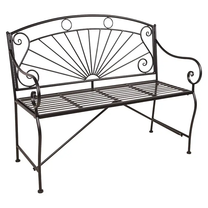 Garden Pleasure Gartenbank Pago - B x T x H: 111 x 55 x 96 cm, Stahl, Schwarz - Schwarze Metall-Gartenbank mit dekorativen Schnörkeln und Lattenrostsitzfläche.