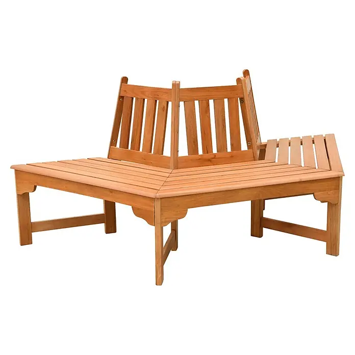 Garden Pleasure Baumbank Ontario 180° - Eukalyptus, Braun, Max. Personenzahl: 3 Stk. - Hölzerne Eckbank mit Lattenrost und Rückenlehnen.