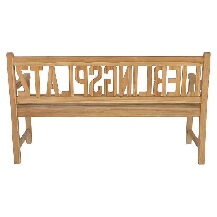 Garden Pleasure Gartenbank Lieblingsplatz - B x T x H: 150 x 63 x 89 cm, Teak, Braun - Helle Holzbank mit einer Rückenlehne mit geschnitzten, spiegelverkehrten Buchstaben.