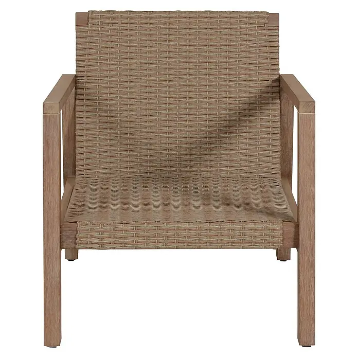 Garden Pleasure Loungemöbel-Set San Mateo - 4 -tlg., Eukalyptusholz, Kunststoffgeflecht, Polyester, Beige - Heller Sessel aus geflochtenem Rattan mit Holzrahmen.