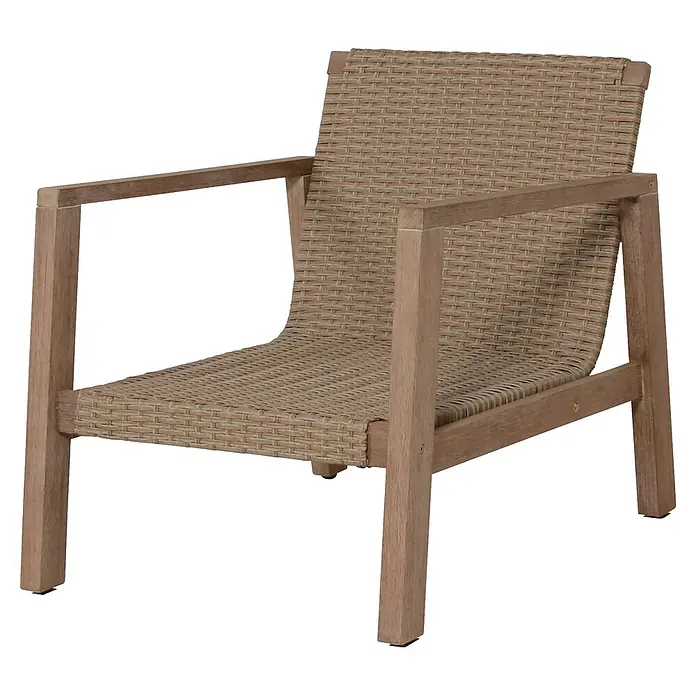 Garden Pleasure Loungemöbel-Set San Mateo - 4 -tlg., Eukalyptusholz, Kunststoffgeflecht, Polyester, Beige - Heller Loungesessel aus Korbgeflecht mit Holzrahmen.