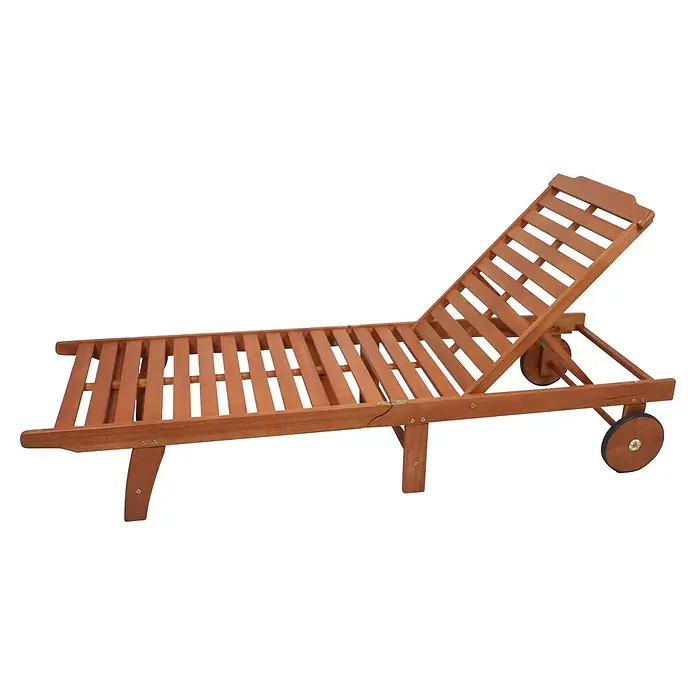 Garden Pleasure Gartenliege Palm Springs - B x T: 63 x 197 cm, Braun, Holz, Rückenlehne verstellbar - Braune Holz-Sonnenliege mit verstellbarer Rückenlehne und Rollen.