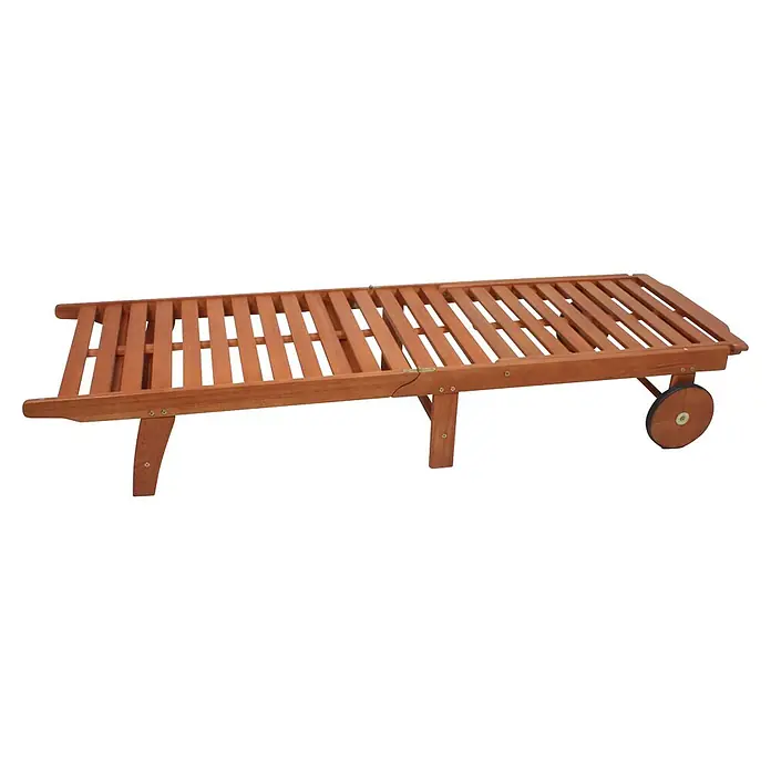 Garden Pleasure Gartenliege Palm Springs - B x T: 63 x 197 cm, Braun, Holz, Rückenlehne verstellbar - Braune Holz-Sonnenliege mit Lattenrost, verstellbarer Rückenlehne und Rollen.