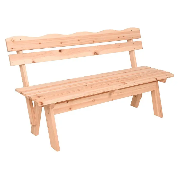 Garden Pleasure Gartenbank Rangun - B x T x H: 150 x 62 x 81,5 cm, Spießtanne, Hellbraun - Helle Holzbank mit geschwungener Rückenlehne.