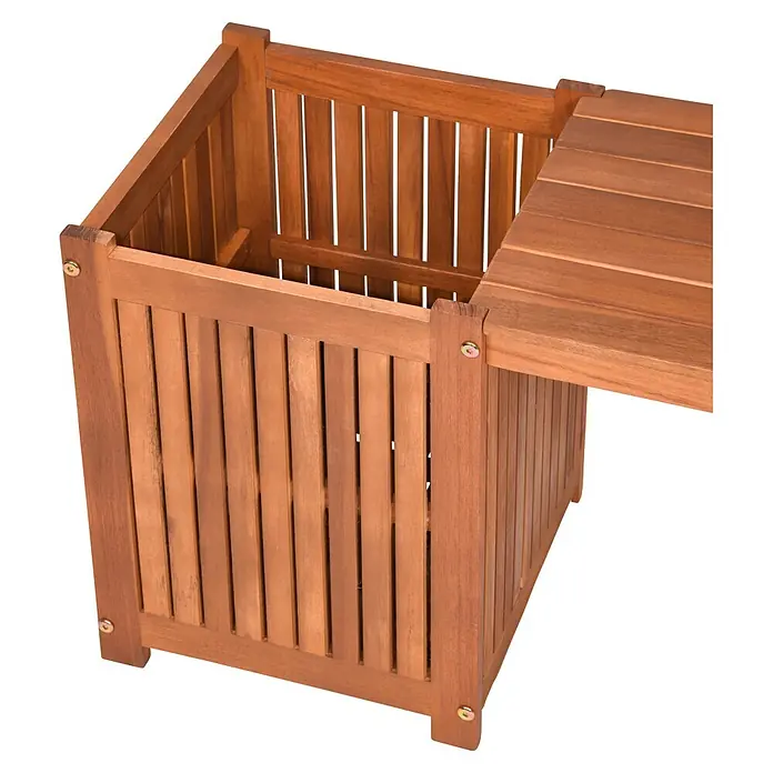 Garden Pleasure Gartenbank Vanda - B x T x H: 150 x 30 x 40 cm, Akazie, Braun - Helle braune Holz-Lamellen-Box mit offener Oberseite und ausgezogener Ablagefläche.