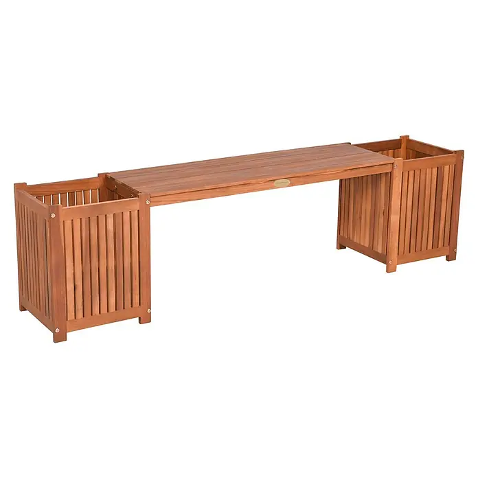 Garden Pleasure Gartenbank Vanda - B x T x H: 150 x 30 x 40 cm, Akazie, Braun - Gartenbank aus Holz mit integrierten Pflanzkübeln an beiden Enden.