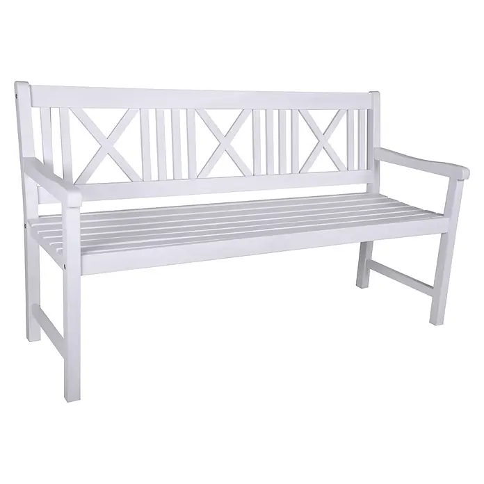 Garden Pleasure Gartenbank Malmö - B x T x H: 154 x 59 x 89 cm, Eukalyptus, Weiß, Max. Personenzahl: 3 Stk. - Weiße Holzgartenbank mit X-förmiger Rückenlehne und Armlehnen.