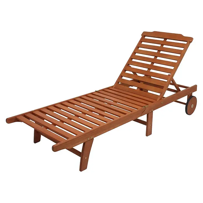 Garden Pleasure Gartenliege Palm Springs - B x T: 63 x 197 cm, Braun, Holz, Rückenlehne verstellbar - Braune Holzliege mit verstellbarer Rückenlehne und Rädern.