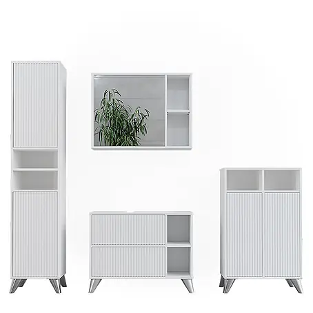 Vicco  Badmöbel-Set Leano Weiß 80 cm, Set 4