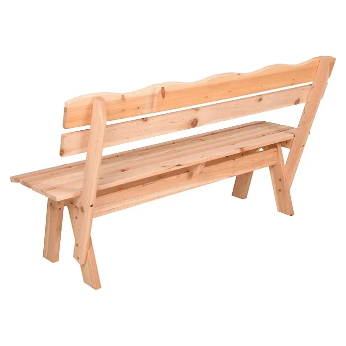 Garden Pleasure Gartenbank Rangun - B x T x H: 150 x 62 x 81,5 cm, Spießtanne, Hellbraun - Helle Holzbank mit Lattenrostsitzfläche und Rückenlehne.