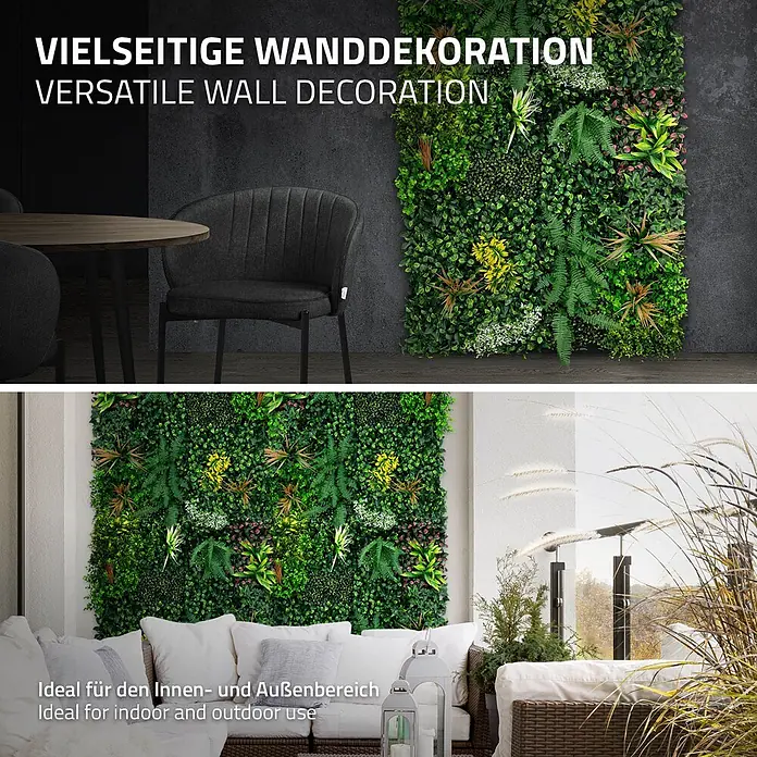 ECD Germany Kunstpflanze Jungle Mix - Höhe: 100 cm, Kunststoff - Künstliche grüne Wandpaneele, vielseitige Dekoration mit verschiedenen Pflanzen und Texturen, innen und außen installiert.