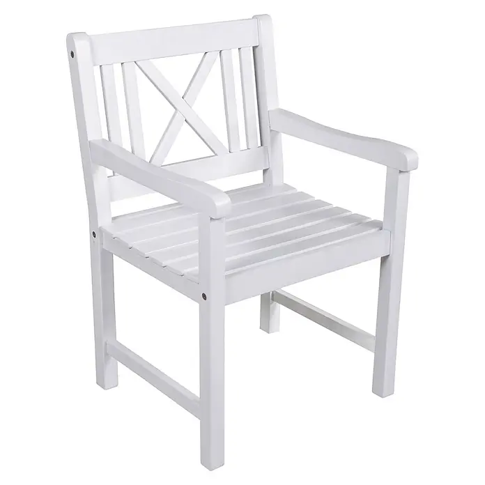 Garden Pleasure Gartenstuhl - Akazie, Weiß, B x T x H: 59 x 58 x 89 cm - Weißer Holzstuhl mit Armlehnen und Lattenrostsitz, mit X-Design in der Rückenlehne.