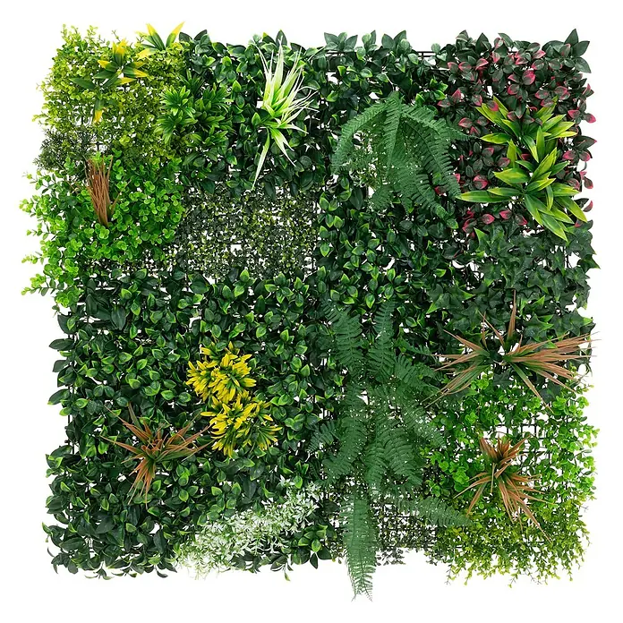 ECD Germany Kunstpflanze Jungle Mix - Höhe: 100 cm, Kunststoff - Künstliche grüne Wandplatte mit gemischtem Kunstlaub, darunter Farne und verschiedene Blätter in Grün-, Gelb- und Rottönen.