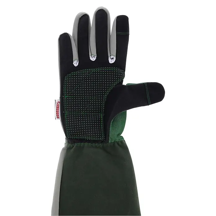 Gardol Gartenhandschuhe mit Stulpen - 8, M, Grün - Grün-schwarzer Arbeitshandschuh mit texturierter Handfläche für besseren Halt und verlängertem Unterarmschutz.
