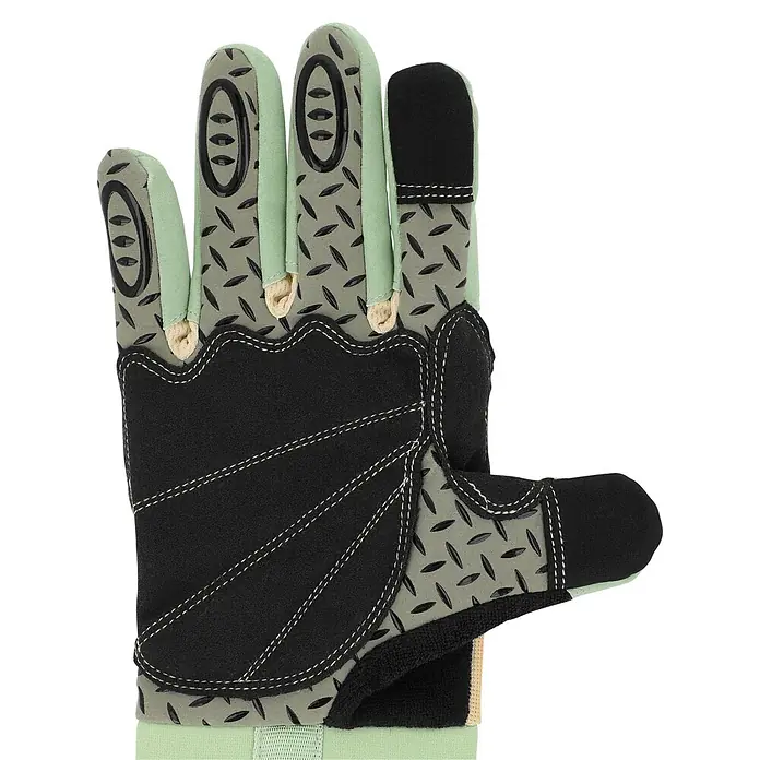 Gardol Gartenhandschuhe für den Geräteeinsatz - 8, M, Mint - Hellgrüner und schwarzer Arbeitshandschuh mit griffigem Strukturmuster und weißen Nähten.