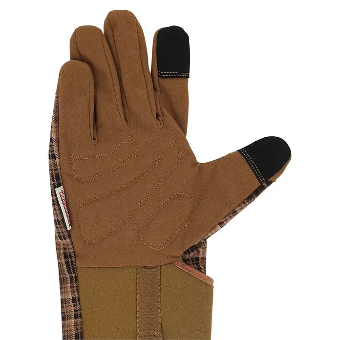 Gardol Gartenhandschuhe für Pflegearbeiten - 10, XL, Braun - Brauner Handschuh mit schwarzen, touchscreen-kompatiblen Fingerspitzen und Karomuster am Bund.