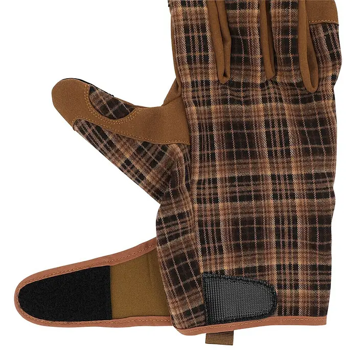 Gardol Gartenhandschuhe für Pflegearbeiten - 10, XL, Braun - Brauner karierter Handschuh mit braunen Wildlederakzenten und schwarzem Klettverschluss.
