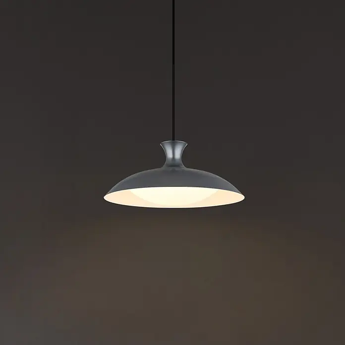 Globo LED-Pendelleuchte rund Rocha - Ø x H: 40 x 150 cm - Moderne graue Pendelleuchte mit breitem, flachem Schirm, die helles, warmes Licht abstrahlt.