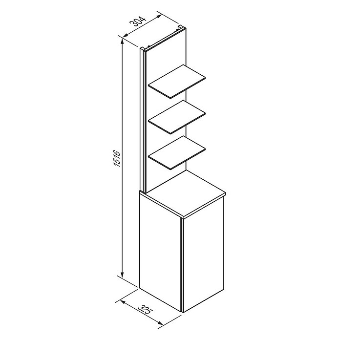 Camargue Stella Seitenschrank (32,5 x 30 x 151,6 cm, 3 Glasböden mit LED-Beleuchtung, Weiß)