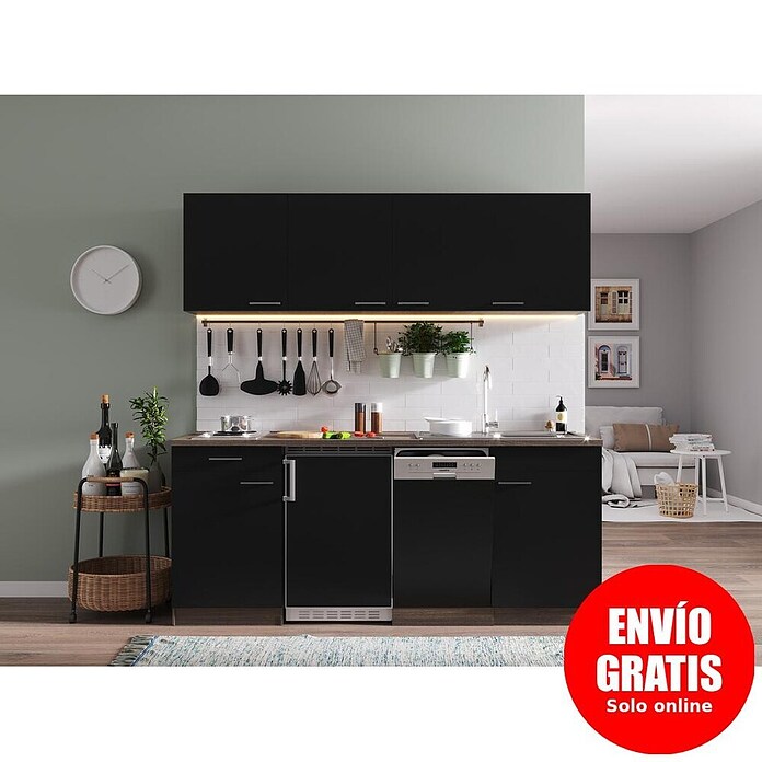 Respekta Cocina (195 cm, Con placa de dos fuegos, Negro)