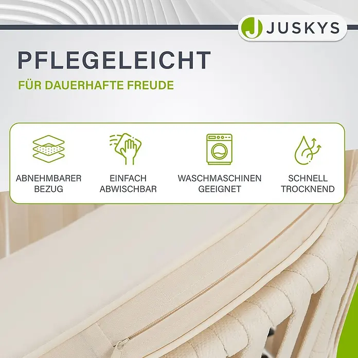 Juskys Gartenstuhl-Set Rope - 2 Stk., Rope, beige, B x T x H: 58 x 58 x 80 cm - Heller, texturierter Matratzenbezug mit Reißverschluss, der die abnehmbaren, waschbaren und pflegeleichten Eigenschaften hervorhebt.