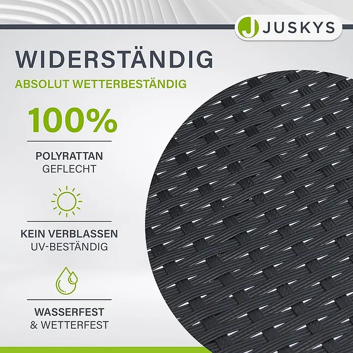 Juskys Gartenstuhl-Set Yoro - 4 Stk., Polyrattan, Stapelbar, Schwarz, B x T x H: 50 x 50 x 90 cm - Dunkelgraues Polyrattan-Geflecht, 100% wetterfest, UV-beständig und wasserfest für den Außenbereich.