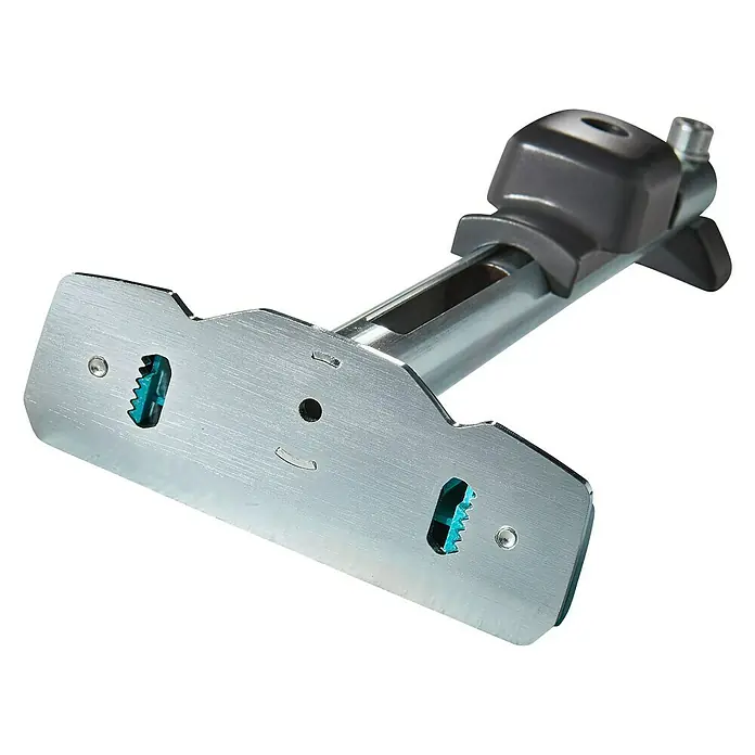 Wolfcraft Zugeisen - 410 x 170 x 80 mm, Metall - Nahaufnahme eines verstellbaren Werkzeugs mit silberner Basis und grauem Griff, das für präzise Arbeiten geeignet ist.