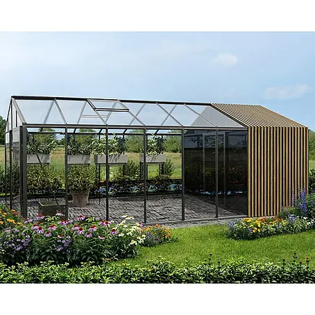 Bloomcabin  Gewächshaus Aluminium Klassik mit Accoya-Fusion und mittlerem integrierten Stauraum