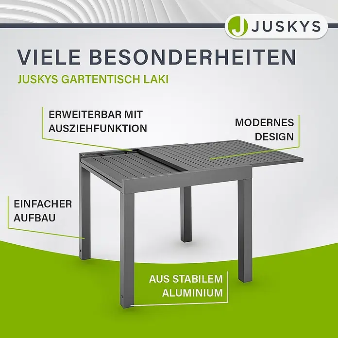 Juskys Gartentisch Laki - L x B x H: 80 x 80 x 75 cm, Aluminium, Grau - Juskys Laki Gartentisch aus grauem Aluminium mit Ausziehfunktion und modernem Design.