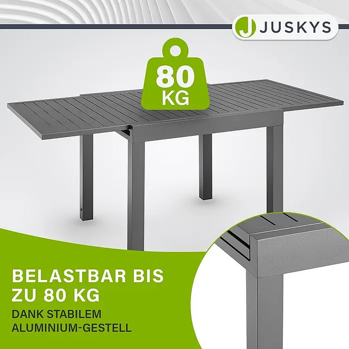 Juskys Gartentisch Laki - L x B x H: 80 x 80 x 75 cm, Aluminium, Grau - Grauer Aluminium-Gartentisch mit stabilem Gestell, belastbar bis 80 kg.