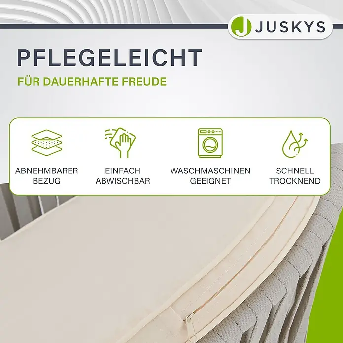 Juskys Gartenstuhl-Set Rope - 2 Stk., Rope, hellgrau, B x T x H: 58 x 58 x 80 cm - Hellbeiges Kissen mit Reißverschluss, das pflegeleichte Eigenschaften hervorhebt: abnehmbarer Bezug, einfach abwischbar, waschmaschinengeeignet und schnell trocknend.