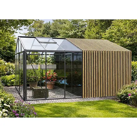 Bloomcabin  Gewächshaus Aluminium Klassik mit Accoya-Fusion und großem integrierten Stauraum