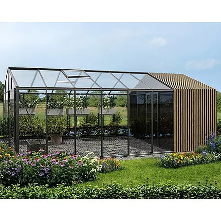 Bloomcabin  Gewächshaus Aluminium Klassik mit Accoya-Fusion und mittlerem integrierten Stauraum