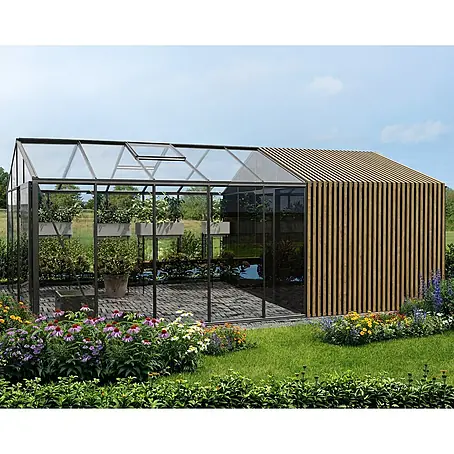 Bloomcabin  Gewächshaus Aluminium Klassik mit Accoya-Fusion und großem integrierten Stauraum