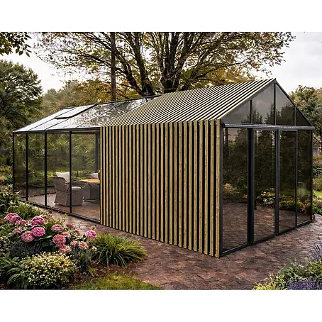 Bloomcabin  Gewächshaus Aluminium Klassik mit Accoya-Fusion und großem integrierten Stauraum
