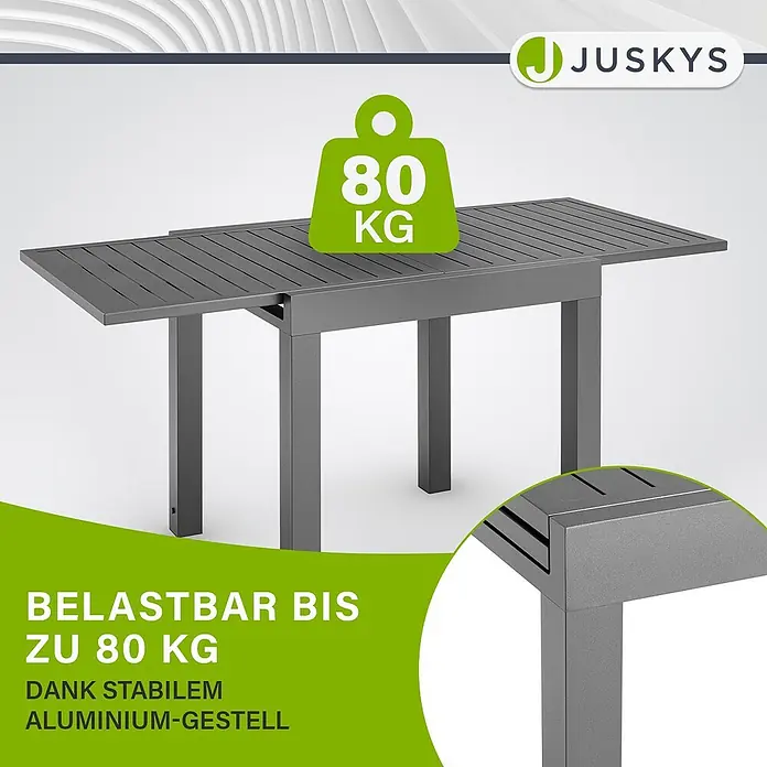 Juskys Gartentisch Laki - L x B x H: 70 x 70 x 75 cm, Aluminium, Grau - Dunkelgrauer ausziehbarer Gartentisch mit stabilem Aluminiumgestell, belastbar bis 80 kg.